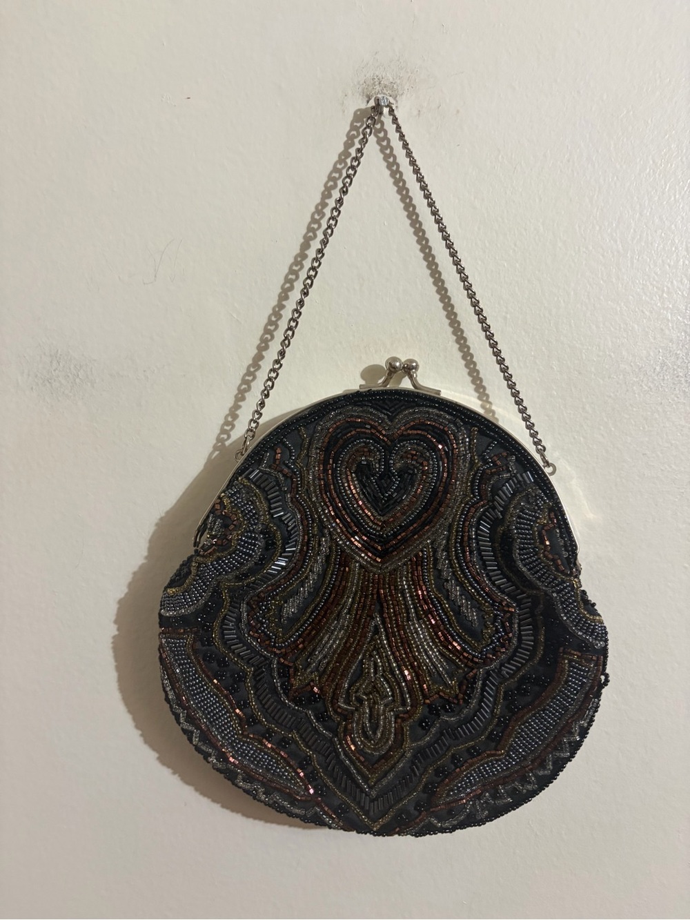 Embellished Black Beaded Mini Crossbody Bag